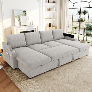 Whisen 109.5" Convertible Sofa Bed, Modern U-Shaped Sofa, Upholstered Couch with Storage Boxes & Pockets, Cup Holders - 1 of 4