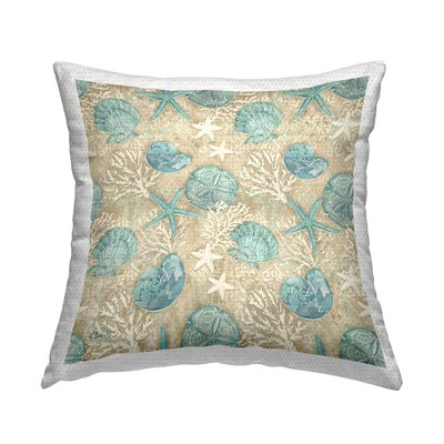 Stupell Industries Blue Seashells Coral Pattern, 18 x 18