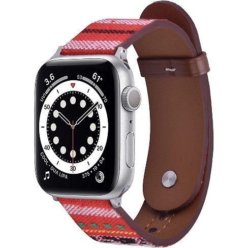 Worryfree Gadgets Canvas Leather Band for Apple Watch 38/40/41mm,  42/44/45mm iWatch Series 8 7 6 SE 5 4 3 2 1 - 38/40/41mm - Red