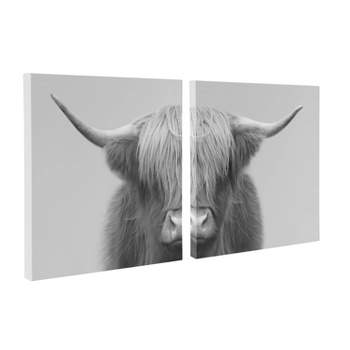 (Set of 2) 20" x 20" Hey Dude Highland Cow by The Creative Bunch Studio Unframed Wall Canvas Set Gray - Kate & Laurel All Things Decor