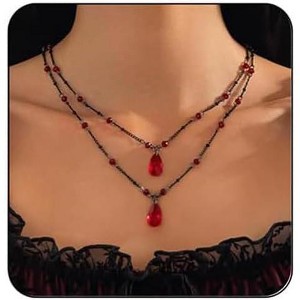 Gothic Blood Drop Fringe Choker With Crystal & Pearl Beads For Vampire Halloween Punk Jewelry - 1 of 4