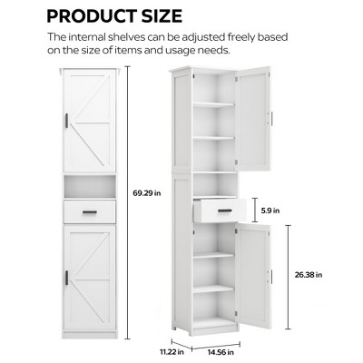 Bathroom Storage Cabinet with 2 Barn Doors and Drawer