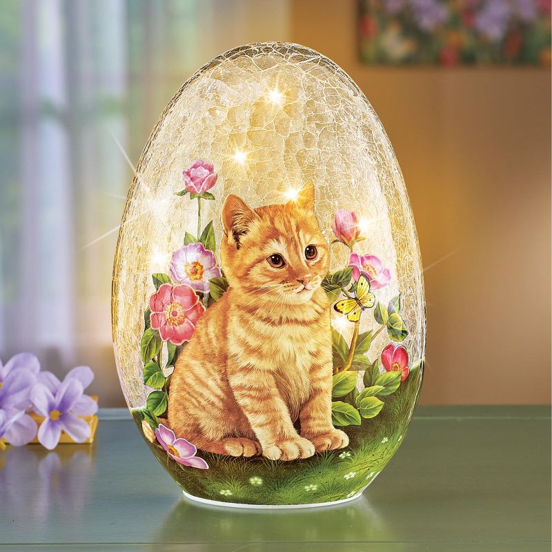 Collections Etc Adorable Cat and Butterflies LED Lighted Glass Egg 5.75 X 5.25 X 8.5 Clear, 2 of 3