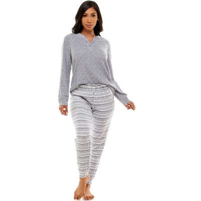 Emerson Road Woman's Fuzzy Luxe Waffle Henley & Slim Pants Pajama Set