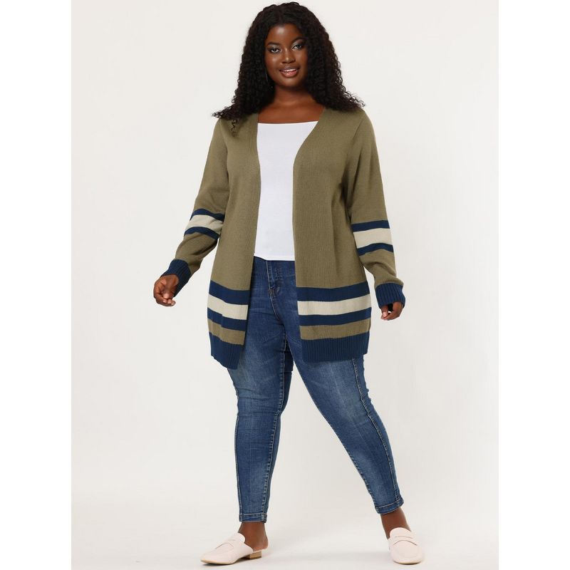 Agnes Orinda Women's Plus Size Multi Striped Open Front Sweater Cardigan, 5 of 8