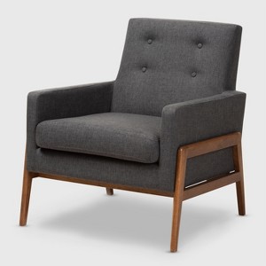 Perris Fabric Upholstered Walnut Wood Lounge Chair - Baxton Studio - 1 of 4