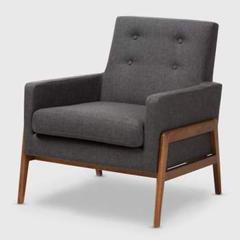 Perris Fabric Upholstered Walnut Wood Lounge Chair - Baxton Studio