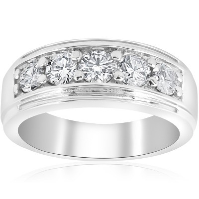 Pompeii3 1 ct Mens Diamond Five Stone Wedding Ring 10k White Gold