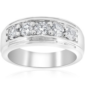 Pompeii3 1 1/2Ct Men's Diamond Wedding Anniversary Ring in 10k Gold Lab Created Five Stone - 1 of 4