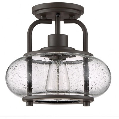 Old Bronze and Glass Semi-Flush Mount Light Fixture