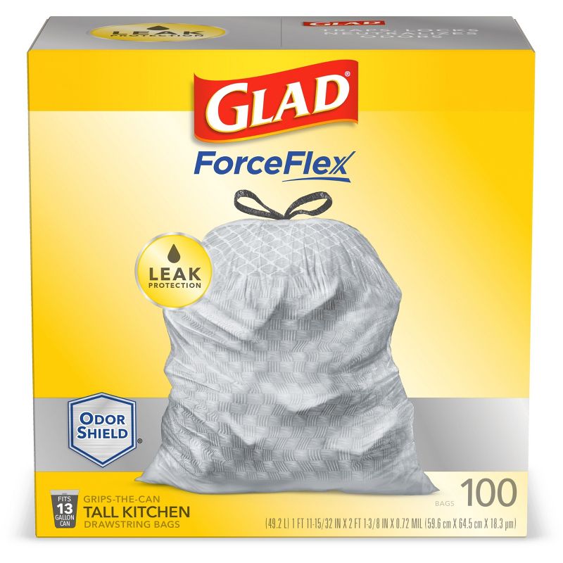 Glad ForceFlexPlus Tall Kitchen Drawstring Trash Bags - 13 Gallon White Trash Bag - OdorShield - 100ct, 3 of 13