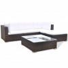 vidaXL 5 Piece Patio Lounge Set - Poly Rattan, Brown - Durable, All-Weather Outdoor Sofa Set with Cushions, Ottoman and Tea Table - 4 of 4