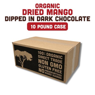 Mavuno Harvest Organic Dried Mango Dipped in Dark Chocolate Fruit Snacks, All Natural Vegan Treat, Bursting with Flavor - Bulk 10 LB PK