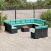 vidaXL 13 Piece Patio Sofa Set with Cushions Black Poly Rattan - Black and Blue - 2 of 4