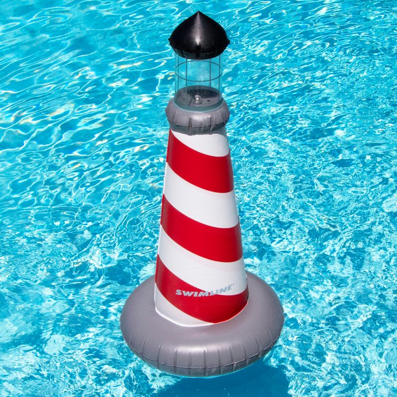 Swimline 43.5” LED Red and White Striped Lighthouse Swimming Pool Float, 2 of 4
