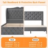 Queen Bed Frame with 4 Storage Drawers, Upholstered Platform, Tall Headboard with Charging Station, Luxurious Velvet Tufted Wingback,  Grey - 4 of 4