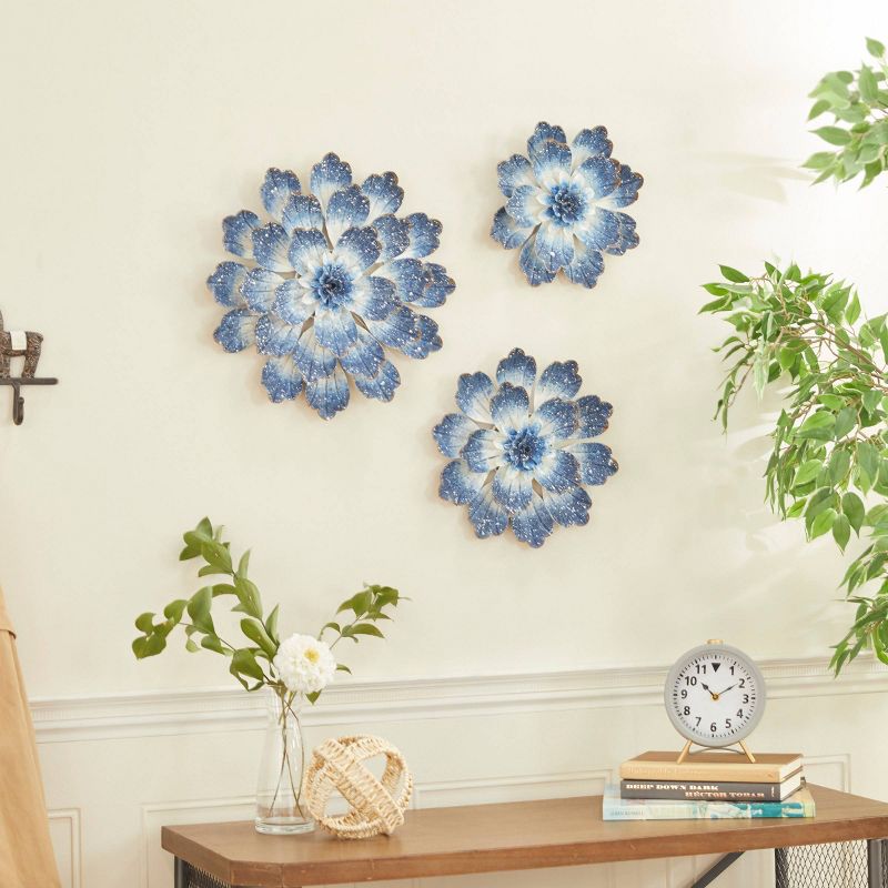 Set of 3 Metal Floral Wall Decors Blue - Olivia &#38; May, 1 of 7