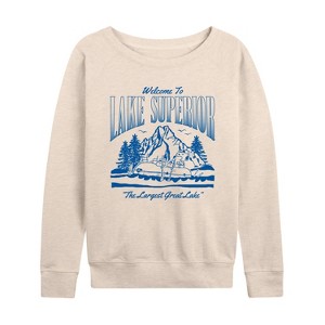 Women's - Peanuts - Welcome To Lake Superior Snoopy And Woodstocks Lightweight French Terry Wide Neck Long Sleeve Shirt - 1 of 4