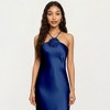 Anna-Kaci Lounge Women's Strapless Midi Slip Dress with Floral Appliqué Halter Detail and Sleek Smooth Silhouette - 3 of 4