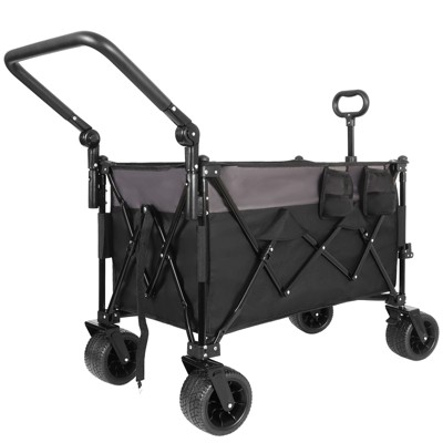 VisioGear Multi-Functional Push-Pull Folding Wagon Cart with Rotating Handle, Adjustable Design for Transport Use, Black&Gray, 37.4"*22.83"*43.7"