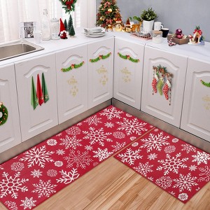 Washable 17x29In+17x47In Floor Cover for Living Room Bathroom Red Christmas Snow Low Pile Floor Mats Non Slip Kitchen Mat Easy Cleaning Mat - 1 of 4