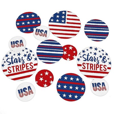 Big Dot of Happiness Stars & Stripes - Memorial Day, 4th of July, Labor Day Patriotic Party Giant Circle Confetti - Party Décor - Large Confetti 27 Ct