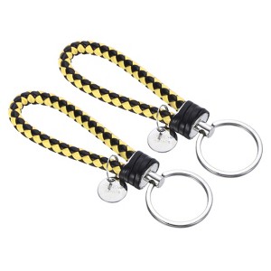 Unique Bargains Braided PU Leather Wallet Keychain with Stainless Steel Key Ring 2 Pcs - 1 of 3