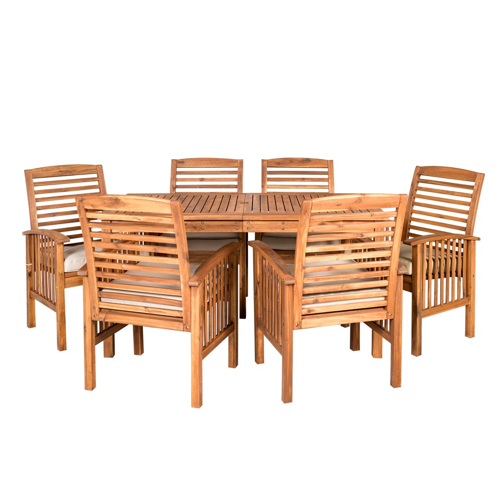7pc Acacia Wood Simple Patio Dining Set - Brown - Saracina Home