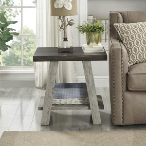 Athens Contemporary Two-Tone Wood Shelf End Table in Weathered Walnut and Gray - 1 of 4