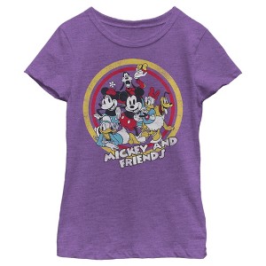 Girl's Disney Mickey & Friends Retro Group Circle T-Shirt - 1 of 4