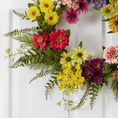 22-Inch Multicolor Polyester Artificial Floral Wreath