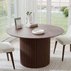 Wooakway 30"H Round Fashion Wooden Dining Table Suitable for Kitchen Conference and Gaming Use One Pedestal Black/Walnut/Natural Wood - 1 of 4