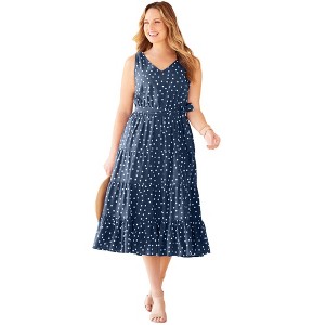 Catherines Women's Plus Size Liz&Me V-Neck Tier Midi Dress - 1 of 4