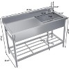 Stainless Steel Utility Sink, Freestanding Single Bowl Design with Hot/Cold Water Pipes, Includes Faucet, Storage Rack, For Garage, Restaurant - 3 of 4