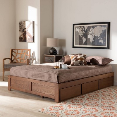 Candice Walnut Queen Platform Bed with 3 Storage Drawers
