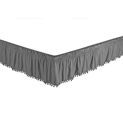 Legacy Decor Bed Skirt Dust Ruffle with Pom-Pom Fringe 100% Brushed Microfiber with 14” Drop