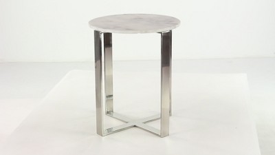 White Marble and Stainless Steel Round Accent Table