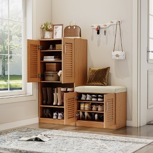 7+3 Compartment Shoe Storage Cabinet with Bench, Adjustable Shelves, Soft Cushion Entryway Furniture-- Frevyn - 1 of 4