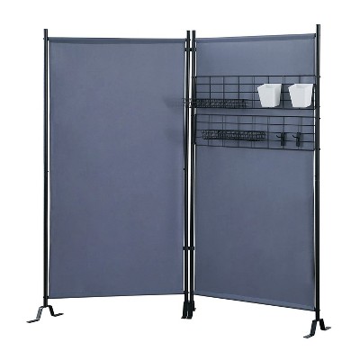 Proman Galaxy II 2-Panel Indoor/Outdoor Room Divider with Accessory Rack, 4 Bins, 4 Hooks, 4 Wire Baskets, Gray, 24" Panels