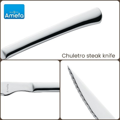 Amefa Chuletero Steak Knives, Set of 6, Hardened Stainless Steel, Hammered Ergonomic Handle Design, Micro Serrated Edge 4 Inch Blade Steak Knife