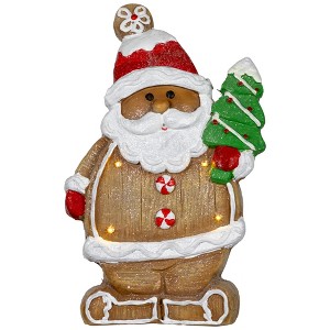 Northlight Lighted Gingerbread Santa with Frosted Tree Christmas Figure - 16" - 1 of 4