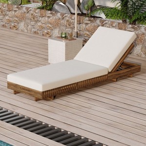 Outdoor Chaise Lounge Chair with 6-Position Adjustable Backrest,Acacia solid wood,TEAK COLOR - 1 of 4