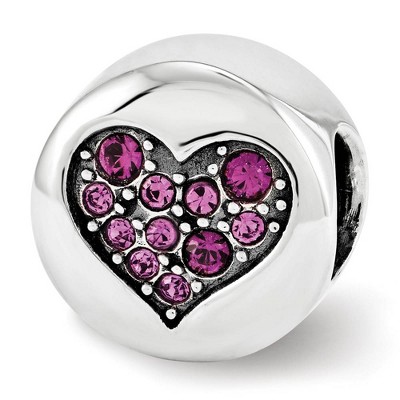 Black Bow Jewelry Sterling Silver with Purple Crystals February Heart Peace Bead Charm
