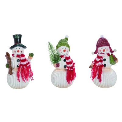 Transpac Resin 7 in. White Christmas Cheerful Snowman Set of 3