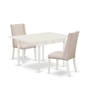 HomeStock 3-Piece Linen White Finish Rectangular Solid Wood Top with Dropleaf Dining Table Set - 1 of 4