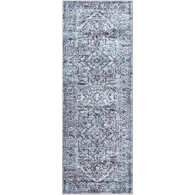 Mark & Day Emma 2'7"x7'3" Runner Woven Indoor Area Rugs Navy: Stain-Resistant, Pet Friendly, Floral Pattern, Polypropylene