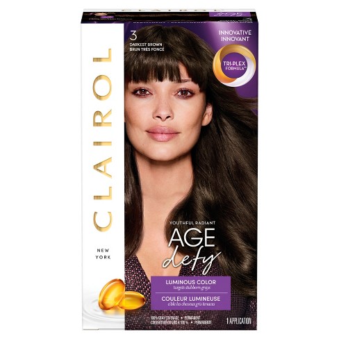 Clairol Age Defy Permanent Hair Color 3 Darkest Brown 1 Kit