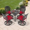 5-Piece Round Cast Aluminum Patio Set with Swivel Chairs,Red Cushions,and Umbrella Hole - 2 of 4