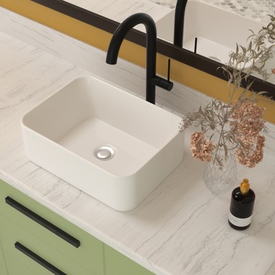 ONWITH 16"x12" White Ceramic Rectangular Vessel Bathroom Sink