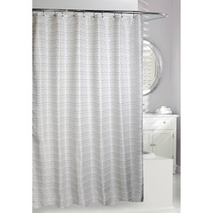 Moda at Home Avenue Road Shower Curtain White/Silver : Microfiber, Machine Washable, Non-Slip Backing - 1 of 4